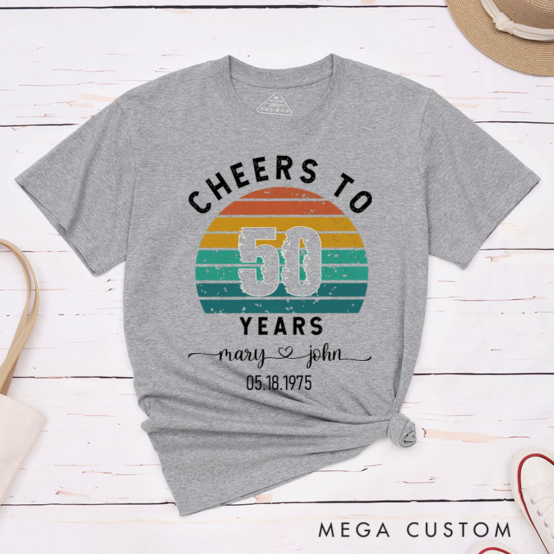 Personalized Couple 50th Anniversary T-Shirt Retro Cheers to 50 Years Anniversary Shirt Vintage Couple T-Shirts for Husband Wife