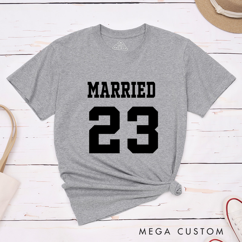 Personalized Bold Sports-Inspired Just Married Matching Wedding Couple Classic T-Shirt