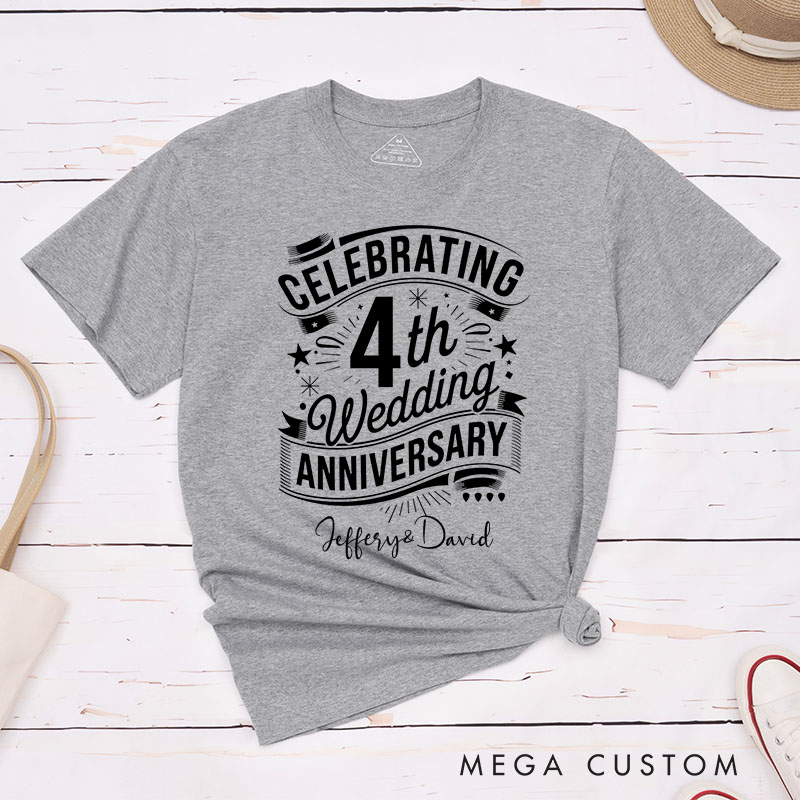 Personalized Couple 4th Anniversary T-Shirt Elegant Celebrating 4th Wedding Anniversary Shirts Couple T-Shirts for Husband Wife