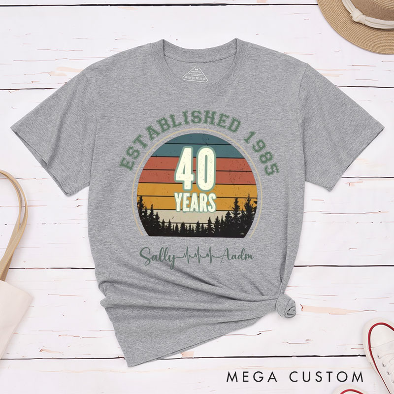 Personalized Couple 40th Anniversary T-Shirt Established 1985 40th Years Anniversary Shirts Couple Anniversary T-Shirts for Wife Husband
