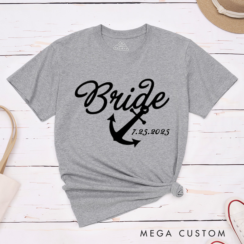 Personalized Elegant Nautical Bride and Groom with Anchor and Helm Matching Wedding Couple Classic T-Shirt