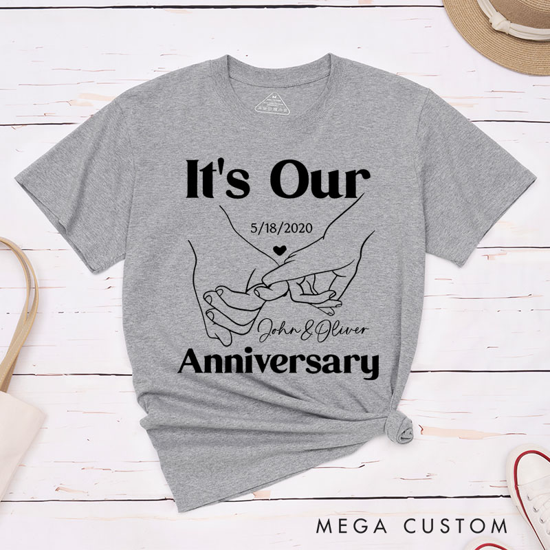 Personalized Couple 5th Anniversary T-Shirt It's Our Anniversary - Romantic Line Art Shirts Couple T-Shirts for Boyfriend Girlfriend