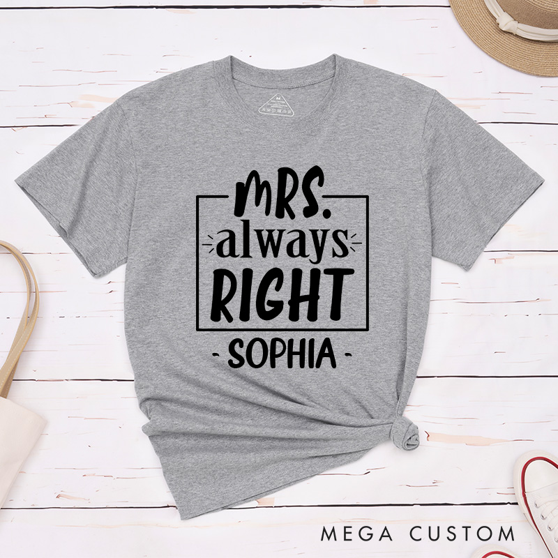 Personalized Couple Mr. Right and Mrs. Always Right Matching T-Shirt Valentine's Day T-Shirt for Husband Wife Boyfriend Girlfriend Gift