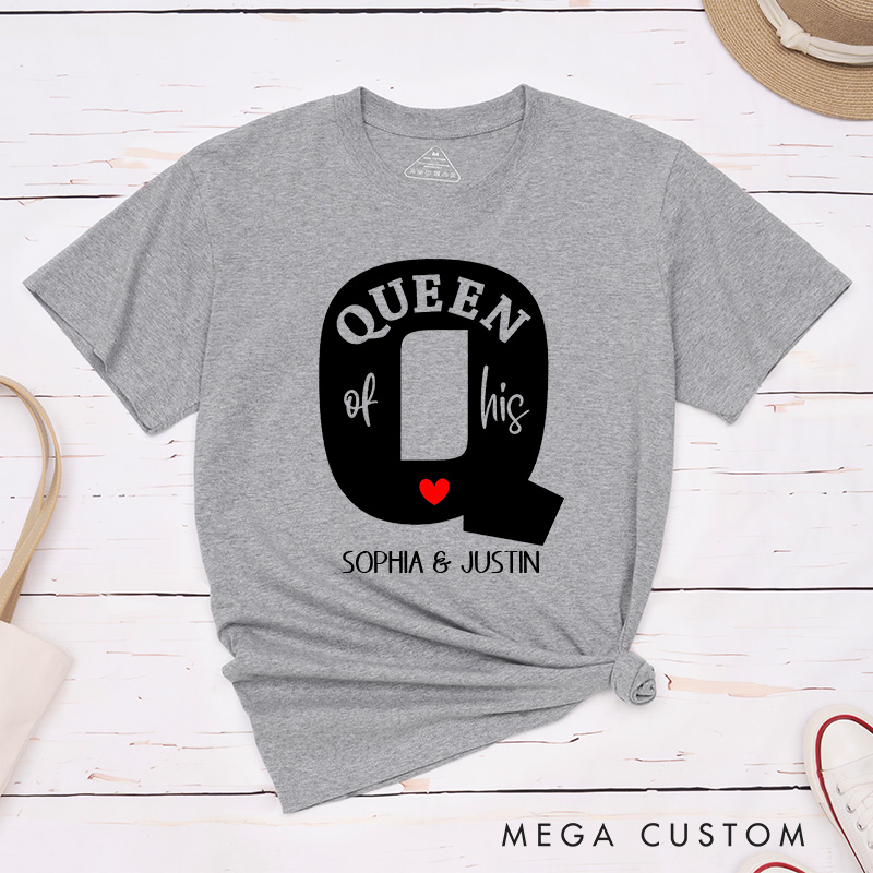 Personalized Couple King of Her Queen of His Matching T-Shirt Valentine's Day T-Shirt for Husband Wife Boyfriend Girlfriend Gift for Hubby Wifey
