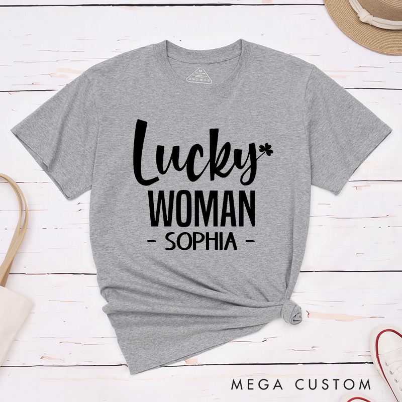 Personalized Couple Lucky Man Lucky Woman with Shamrock Matching T-Shirt Valentine's Day T-Shirt for Husband Wife Boyfriend Girlfriend Gift