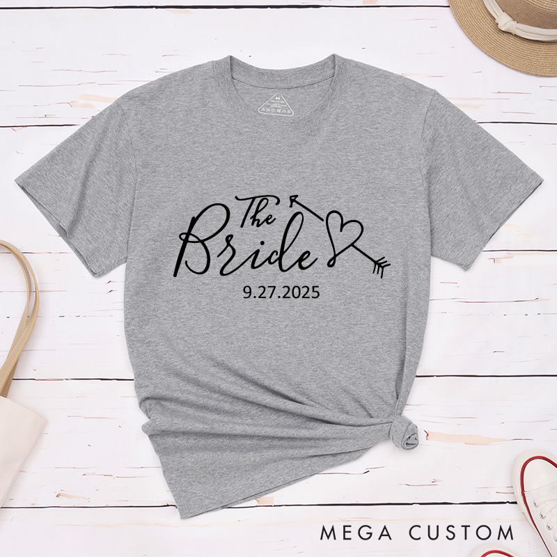 Personalized Romantic The Bride and The Groom with Heart Arrow Matching Wedding Couple Classic T-Shirt