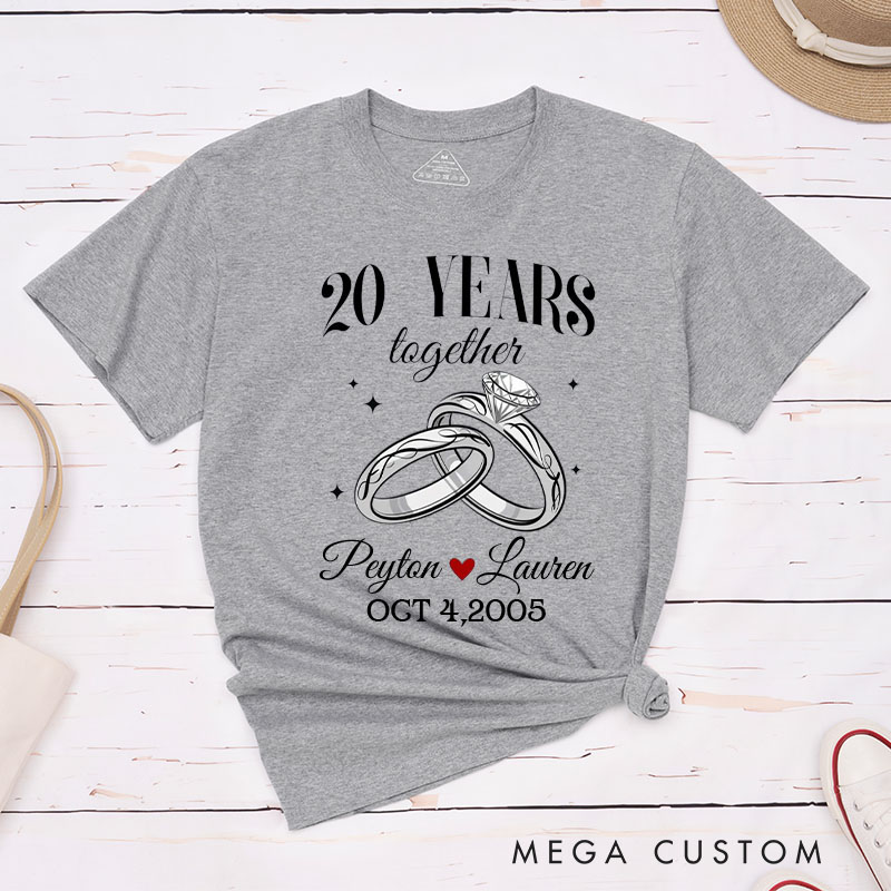 Personalized Couple 20th Anniversary T-Shirt 20 Years Together Elegant Anniversary Ring Anniversary Shirt Couple Gift Tee for Husband Wife