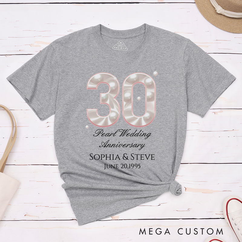 Personalized Couple 30th Anniversary T-Shirt 30th Pearl Wedding Anniversary Shirt Elegant Celebration Couple Gift Tee for Husband Wife 