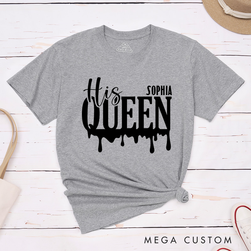 Personalized Couple Her King and His Queen Drip Effect Matching T-Shirt Valentine's Day T-Shirt for Husband Wife Boyfriend Girlfriend Gift