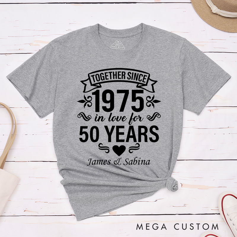 Personalized Couple 50th Anniversary T-Shirt Together Since 1975 50 Years of Love Anniversary Humorous Golden Shirt Couple Gift Tee