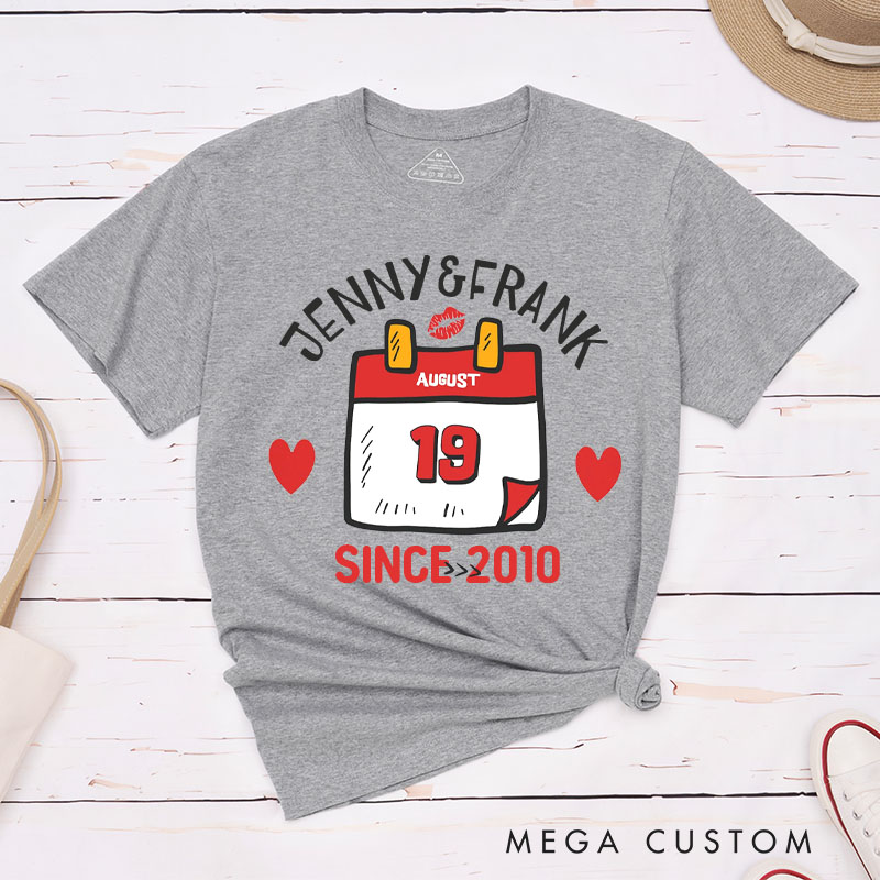 Personalized Couple 15th Anniversary T-Shirt Special Date Calendar Designed Anniversary Shirt Couple Gift Tee for Wife Husband