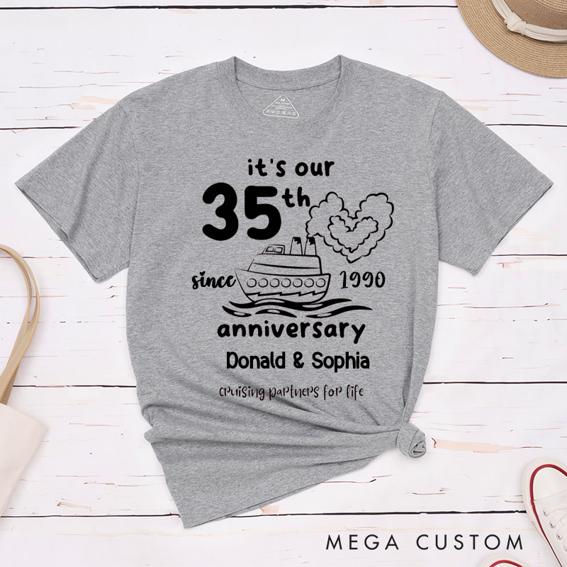 Personalized Couple 35th Anniversary T-Shirt Cruising Partners for Life  Anniversary Shirt for Couples Wife Husband Gift Tees