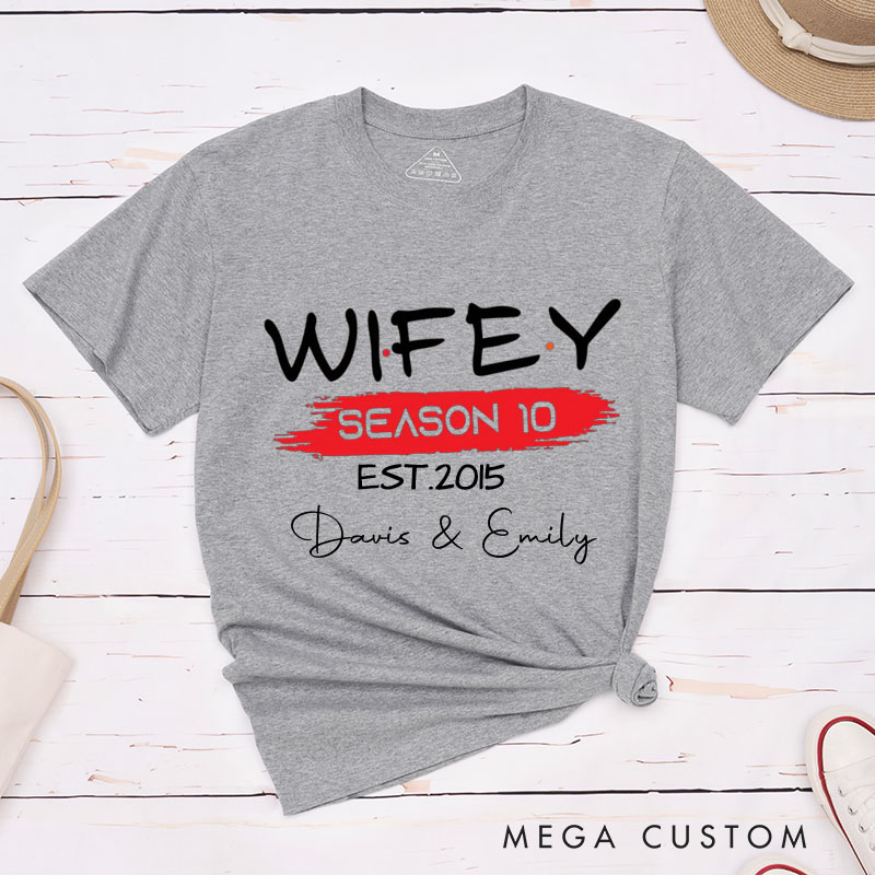 Personalized Couple 10th Anniversary T-Shirt Hubby & Wifey Season 10 Anniversary Shirt for Couples Wife Husband Gift Tees