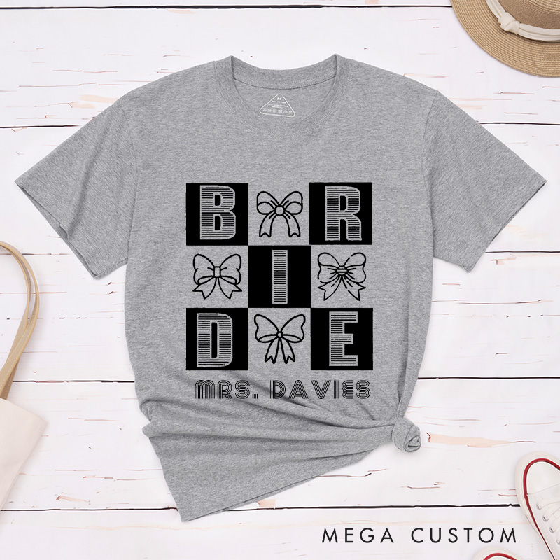 Personalized Chic Bow-Themed Bride and Groom Matching Wedding Couple Classic T-Shirt