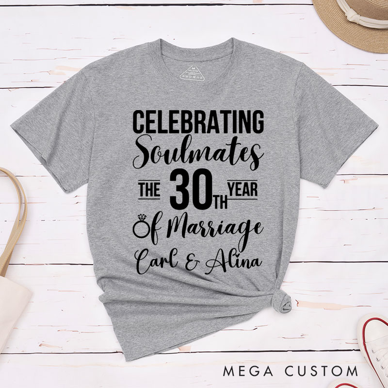 Personalized Couple 30th Anniversary T-Shirt Celebrating Soulmates 30th Year of Marriage Shirt for Couples Wife Husband Gift Tees for Her Him