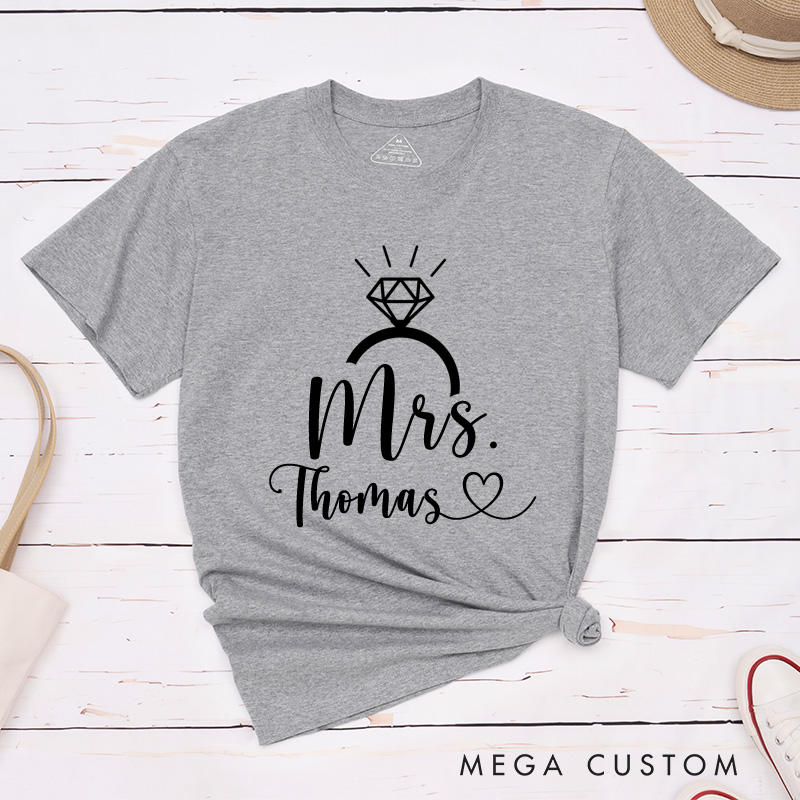 Personalized Elegant Mr and Mrs with Diamond Ring Wedding Couple Classic T-Shirt