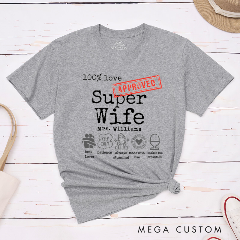 Personalized Fun Approved Super Wife and Super Husband Matching Wedding Couple Classic T-Shirt