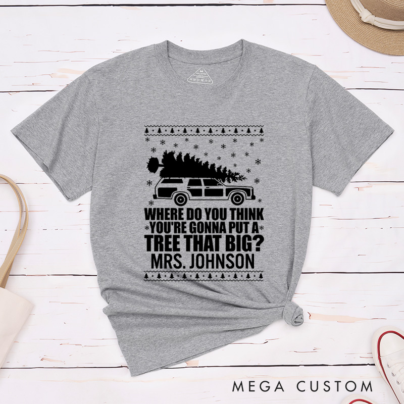 Personalized Funny Christmas Tree Debate Bend Over I'll Show You Matching Wedding Couple Classic T-Shirt