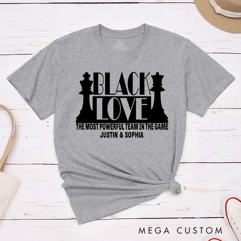 Personalized Couple Black Love The Most Powerful Team Matching T-Shirt Valentine's Day T-Shirt for Husband Wife Boyfriend Girlfriend Gift