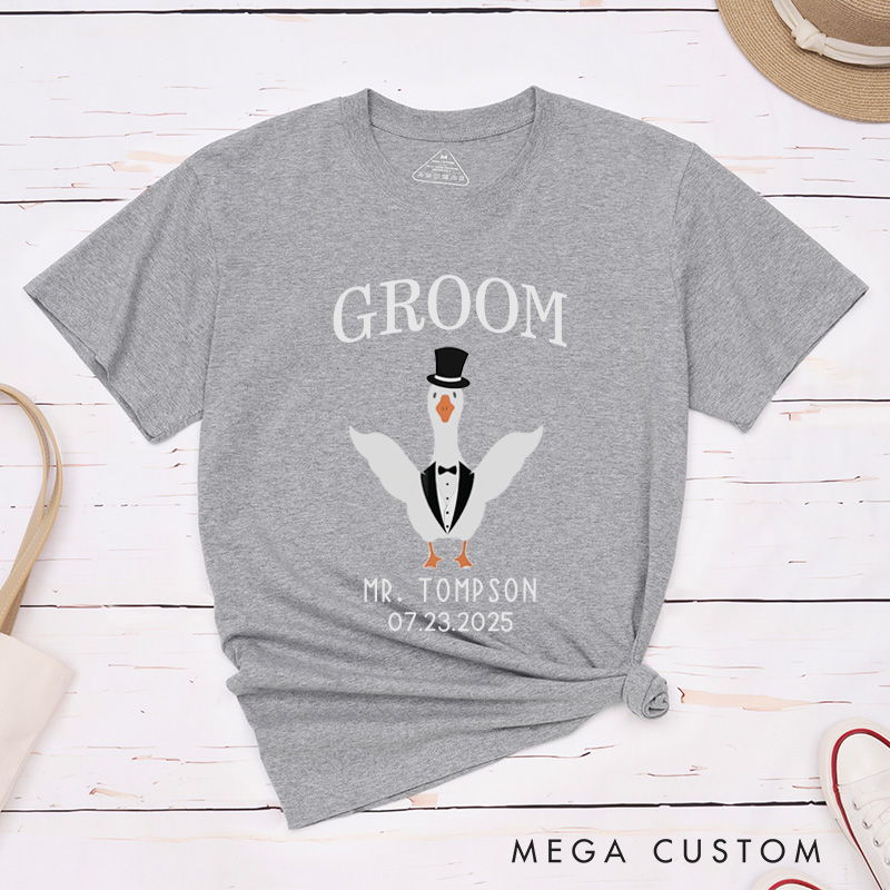Personalized Whimsical Bride and Groom Silly Goose Matching Wedding Couple Classic T-Shirt