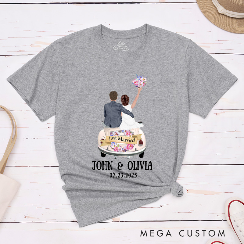 Personalized Romantic Just Married Getaway Car Wedding Couple Classic T-Shirt