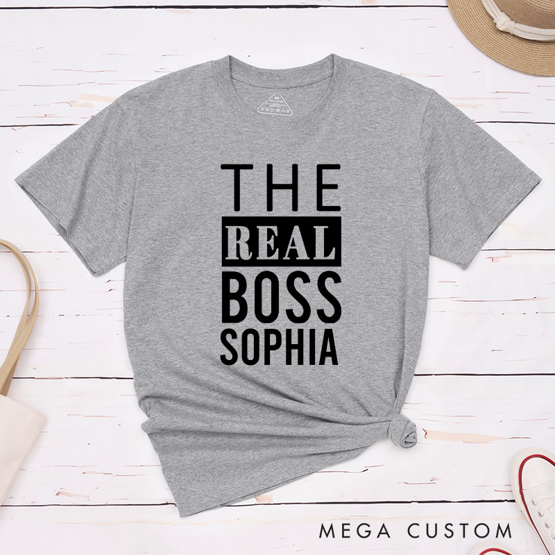Personalized Minimalist Couple The Boss and The Real Boss Matching T-Shirt Valentine's Day T-Shirt for Husband Wife Boyfriend Girlfriend Gift