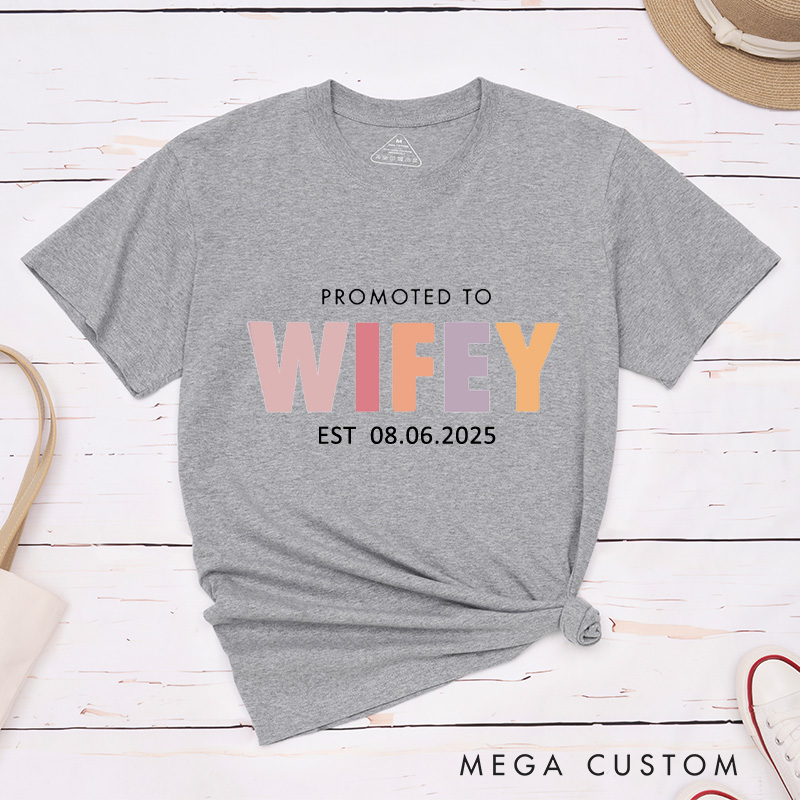 Personalized Playful Promoted to Hubby and Wifey Matching Wedding Couple Classic T-Shirt