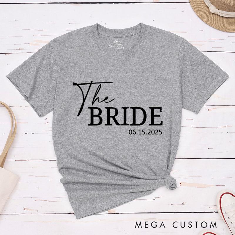 Personalized Minimalist The Bride and The Groom with Date Matching Wedding Couple Classic T-Shirt