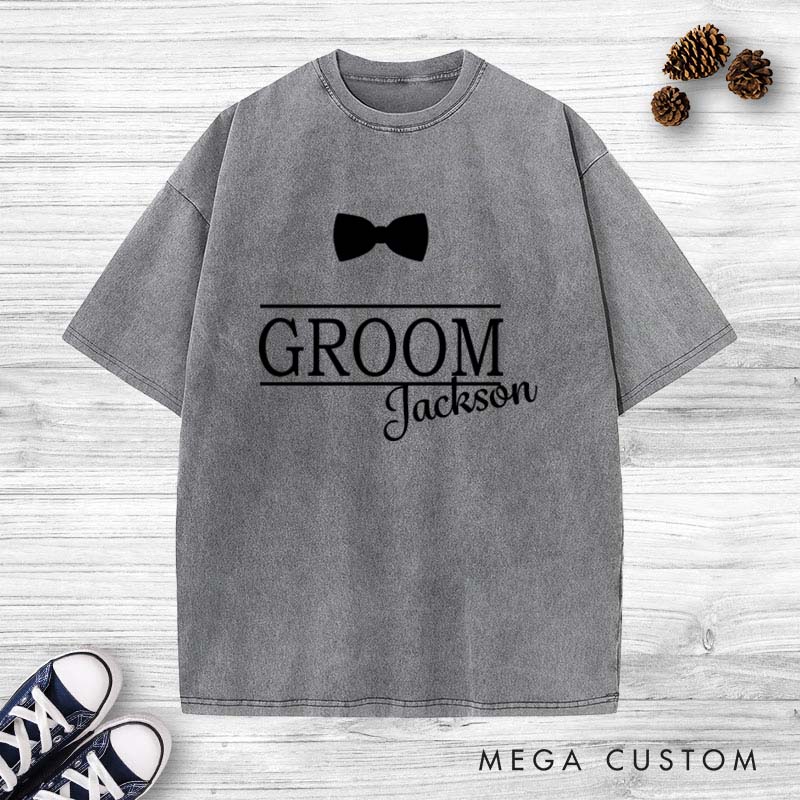 Personalized Classic Groom Bow Tie T-Shirt Elegance Groomsman Party Favors Shirts Stag Party Gift Tee for Men Bachelor Party Shirt