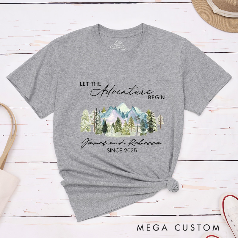 Personalized Mountain Scenic Let the Adventure Begin Newlyweds Wedding Couple Classic T-Shirt