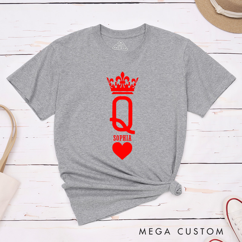 Personalized Minimalist Couple King and Queen with Crown Matching T-Shirt with Name Valentine's Day T-Shirt for Husband Wife Boyfriend Girlfriend Gift