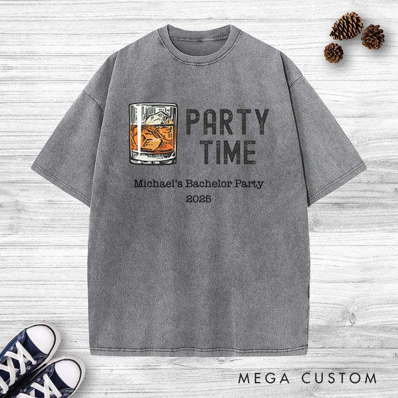 Personalized Bachelor Party Time Washed T-Shirt Men s Beer-Themed Wedding Paty Shirts Vintage Groomsman Groom Y2K Washed T-Shirt