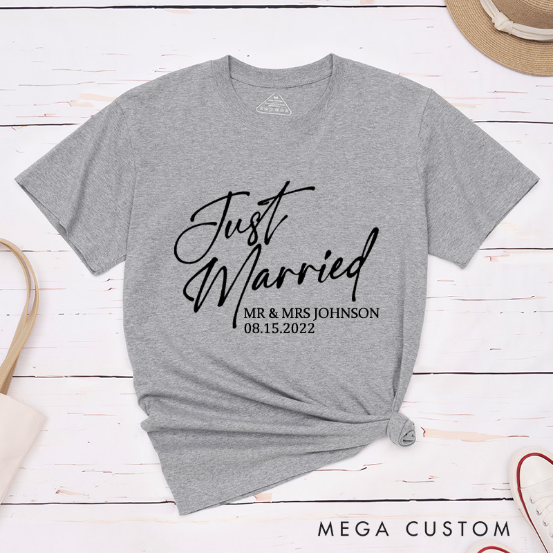 Personalized Modern Just Married Newlyweds Wedding Couple Classic T-Shirt
