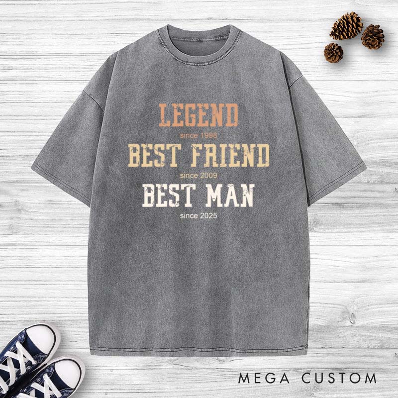 Personalized Legend Best Friend Bet Man Washed T-Shirt Groomsman Bachelor Party Favors T-Shirts Retro Best Man y2k Shirts for Men