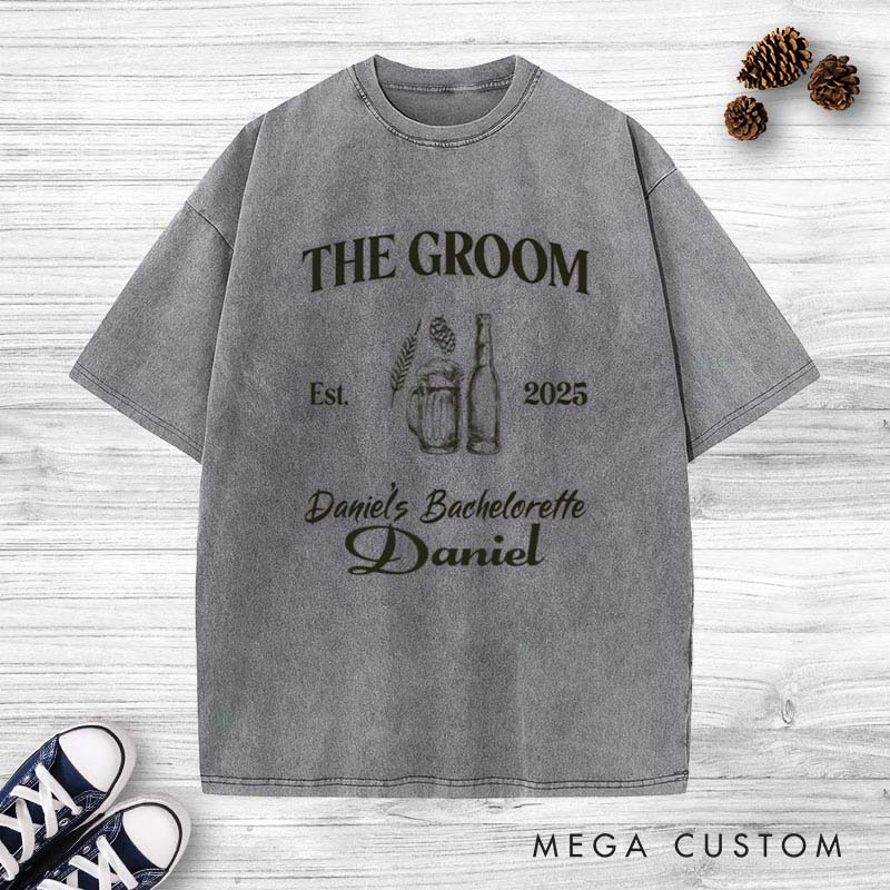 Personalized The Groom Club Washed T-Shirt Beers Lover Designed T-Shirt for Groomsman Bachelor Party Favors T-Shirts 