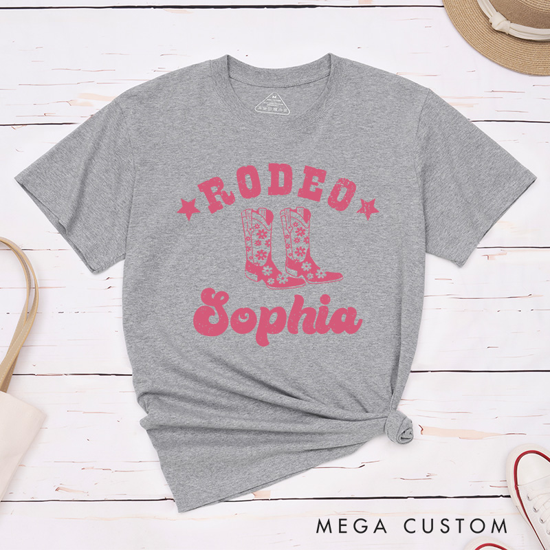 Personalized Couple Rodeo with Bull head and Cowgirl Boots T-Shirt Valentine's Day Matching T-Shirt for Husband Wife Boyfriend Girlfriend Gift