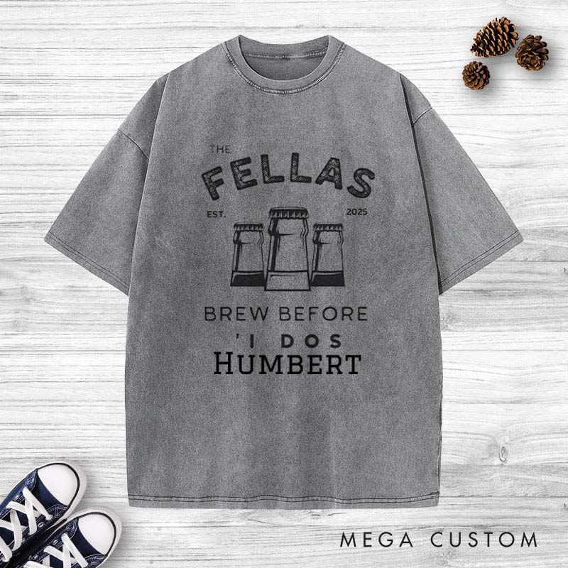 Personalized "The Fellas" Bachelor Party Washed T-Shirt Groom Wedding Party T-Shirt Vintage Best Man Favors y2k Washed T-Shirt Groomsmen Gift