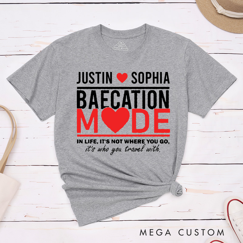Personalized Couple Baecation Mode Matching T-Shirt Valentine's Day Classic T-Shirt for Husband Wife Boyfriend Girlfriend Gift for Wifey Hubby