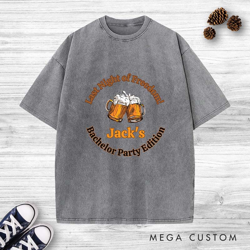 Personalized Beer Cheers Washed T-Shirt Groomsman Bachelor Party Favors Shirts Groom Club Beer Lover Shirts Retro Washed T-Shirt for Best Man