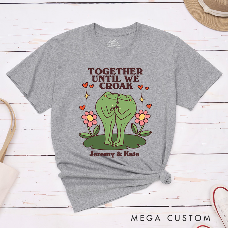 Personalized Couple Frog Together Until We Croak Matching T-Shirt with Name Valentine's Day Frog Kissing T-Shirt for Husband Wife Boyfriend Girlfriend