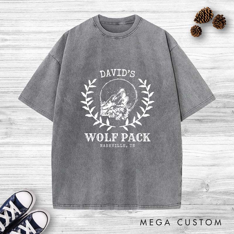 Personalized Groom Wolf Pack Bachelor Party Washed T-Shirt Mens Bachelor Party T-Shirt Groomsmen Washed T-Shirts for Best Man