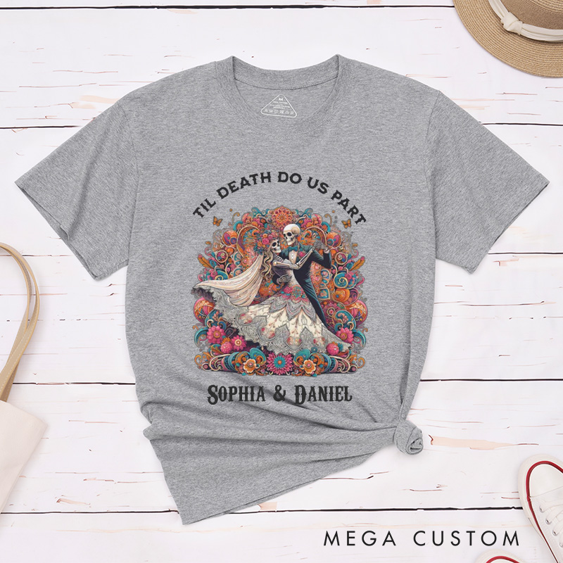 Personalized Til Death DoUs Part Dancing Skeleton Matching Wedding Couple Classic T-Shirt