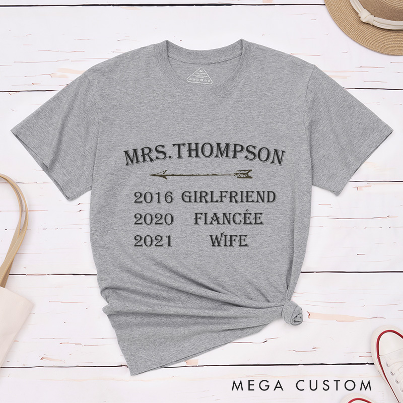 Personalized Mr and Mrs Milestone Journey with Arrow Matching Wedding Couple Classic T-Shirt