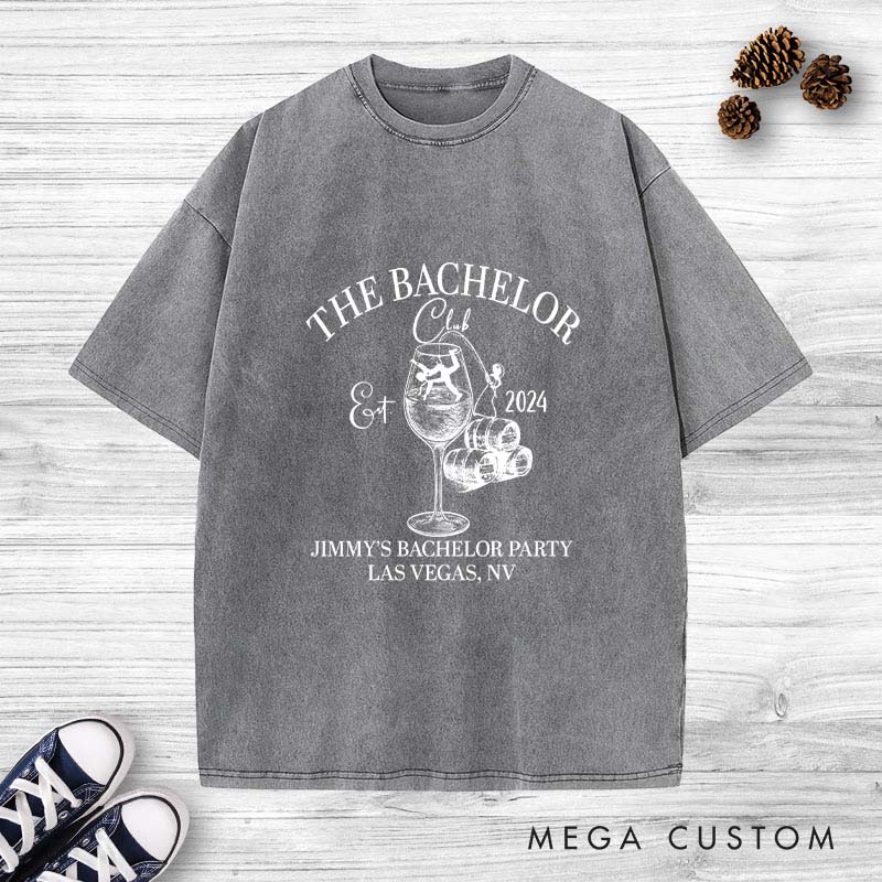 Personalized Groom Club Bachelor Washed T-Shirt Celebrate Wedding Party T-Shirt Vintage Groomsman y2k Washed T-Shirts for Best Man