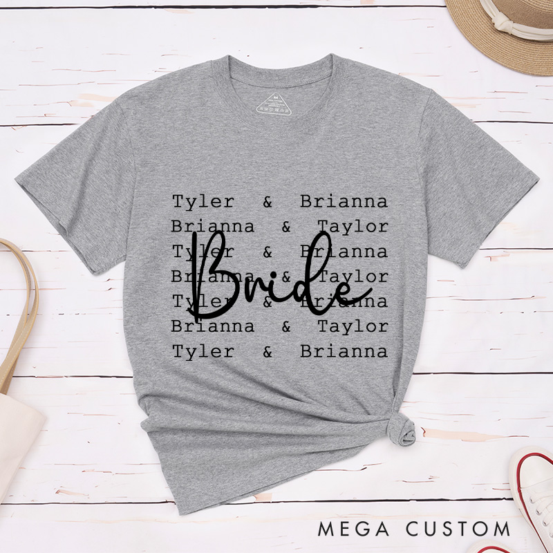 Personalized Modern Repetitive Text Bride and Groom Wedding Couple Classic T-Shirt