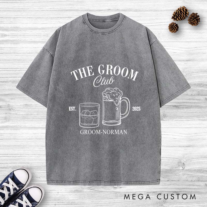 Personalized Groom Club Washed T-Shirt Groomsmen Bachelor Party Favors T-Shirt Retro Groomsman Stag y2k Washed T-Shirts for Best Man