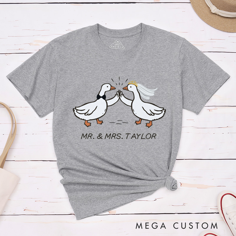 Personalized Mr and Mrs Silly Goose Bride and Groom Wedding Couple Classic T-Shirt