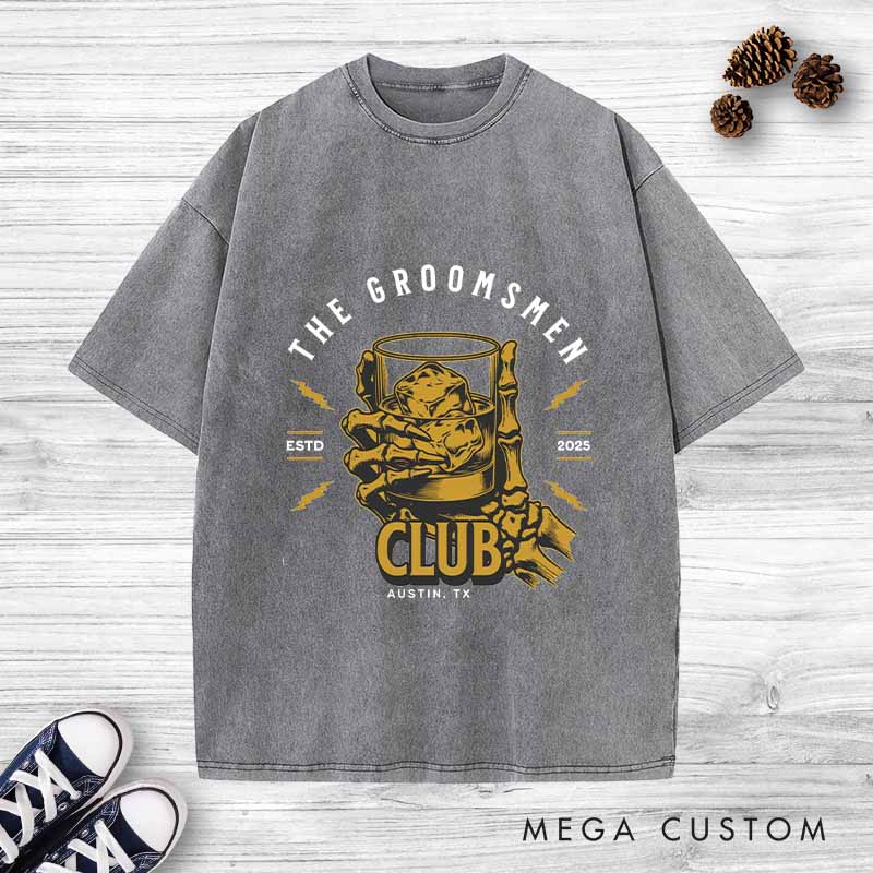 Personalized Groom Club Bachelor Washed T-Shirt Wedding Party Favors Shirt for Men Retro Best Man y2k Washed T-Shirt