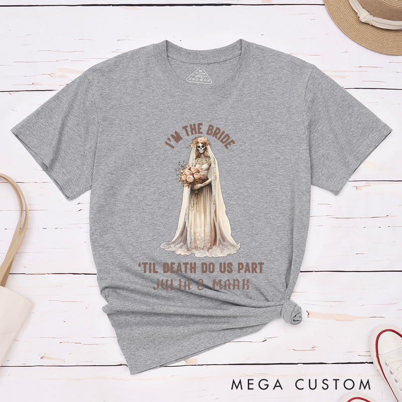 Personalized Retro Til Death Do Us Part Skeleton Bride and Groom Matching Wedding Couple Classic T-Shirt