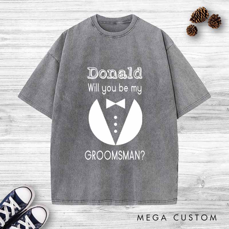 Personalized Groom Invitation Washed T-Shirt Groomsmen Bachelor Party Favors Shirt Best Man Proposal Tees Retro y2k Washed T-Shirt